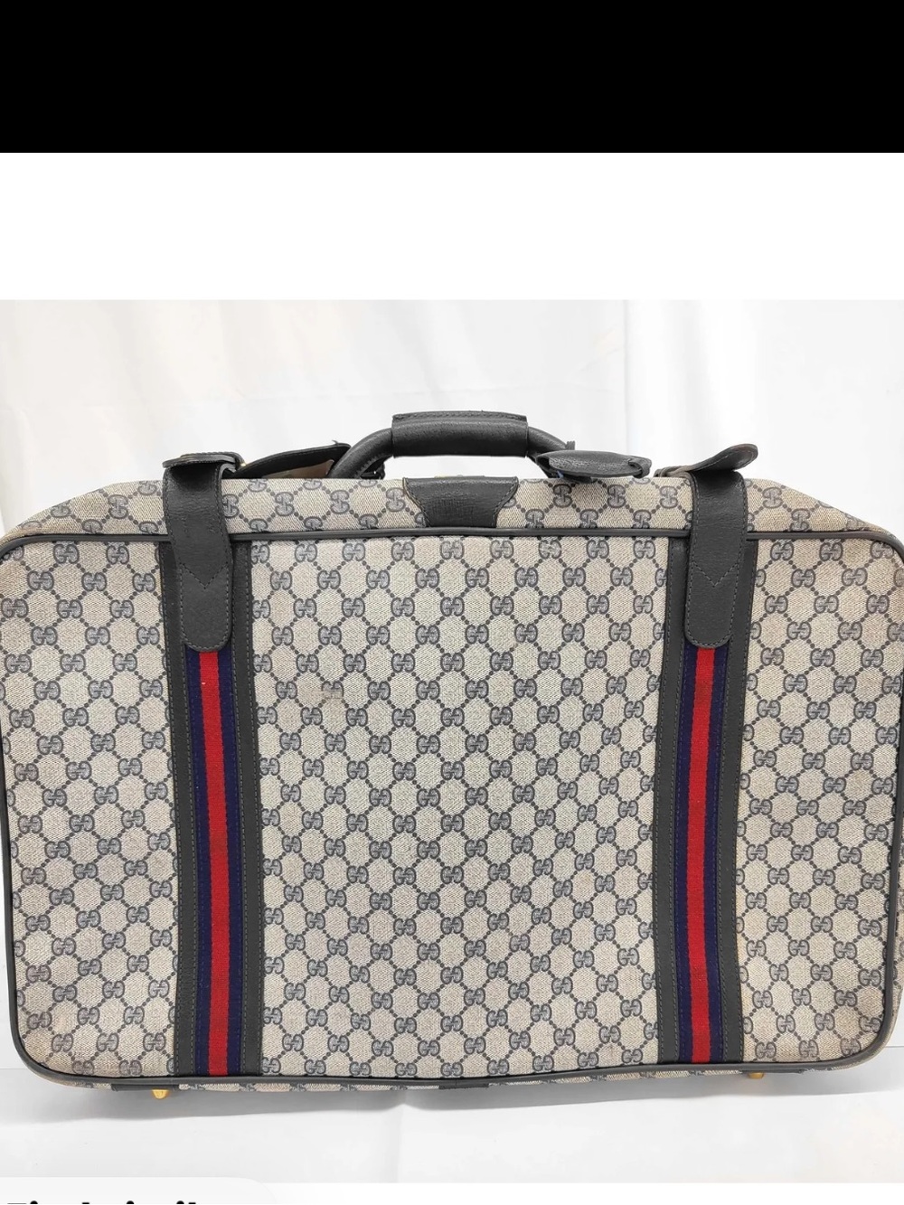 Vintage Gucci Beige GG Supreme Travel Briefcase with Blue-Red Stripe